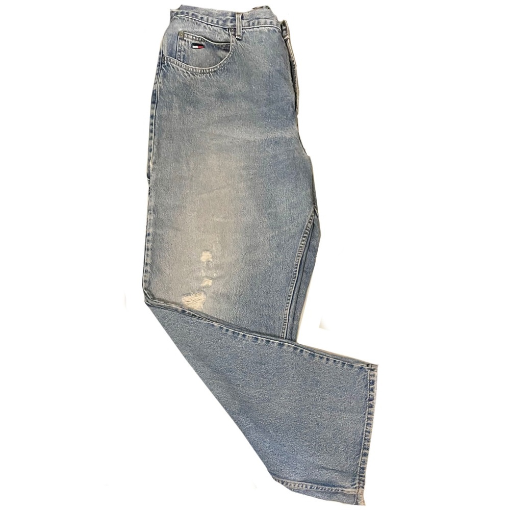 TOMMY JEANS: Blue Slightly Ripped Faded Denim Jeans with Pockets